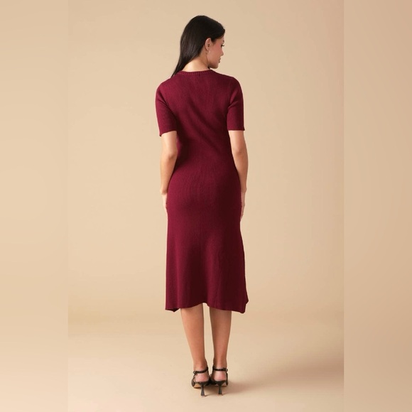 Burgundy Knit Midi Dress |Button-Down Sweater Dress|Elegant Fall/Winter Look|M–L - Picture 6 of 7